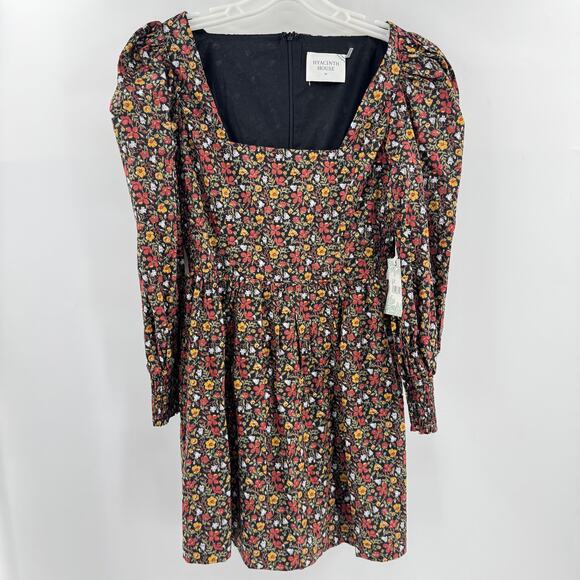 Hyacinth House Tuckernuck Mini Dress Dark Floral Sz XS LS Square Neck - Picture 1 of 6